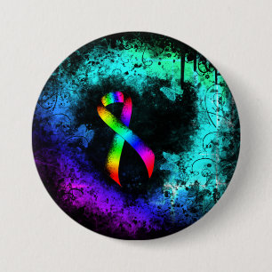 Rainbow Awareness Ribbon Grunge Heart Pinback Butt 7.5 Cm Round Badge