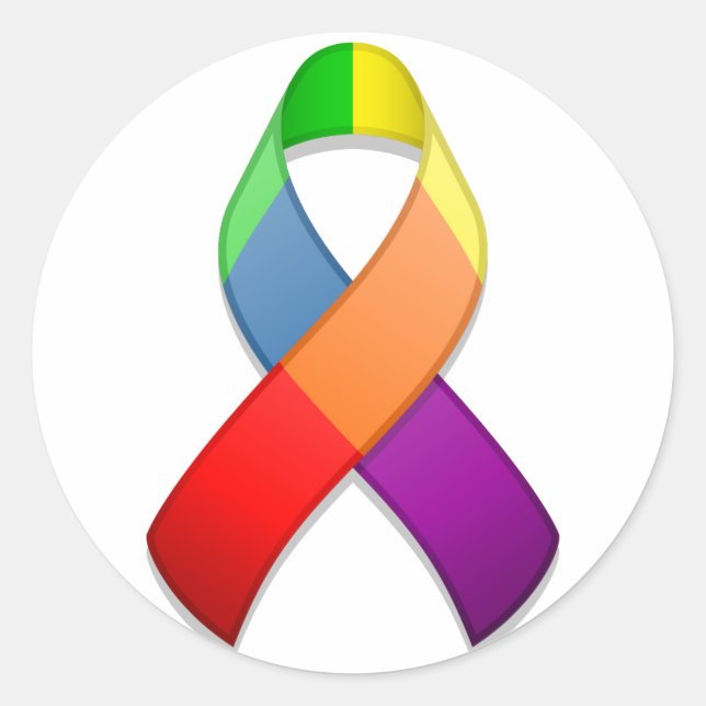 Rainbow Awareness Ribbon II Round Sticker (Front)