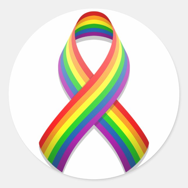 Rainbow Awareness Ribbon Round Sticker (Front)