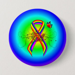 Rainbow Awareness Ribbon with Butterfly 7.5 Cm Round Badge