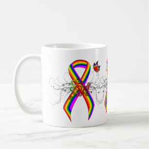 Rainbow Awareness Ribbon with Butterfly Coffee Mug