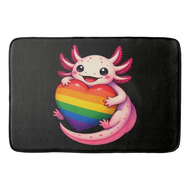 Rainbow Axolotl Heart Pride Amphibian Bath Mat (Front)