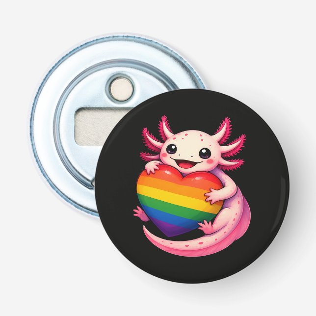 Rainbow Axolotl Heart Pride Amphibian Bottle Opener (Front)