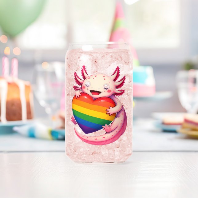 Rainbow Axolotl Heart Pride Amphibian Can Glass (Insitu (Birthday))
