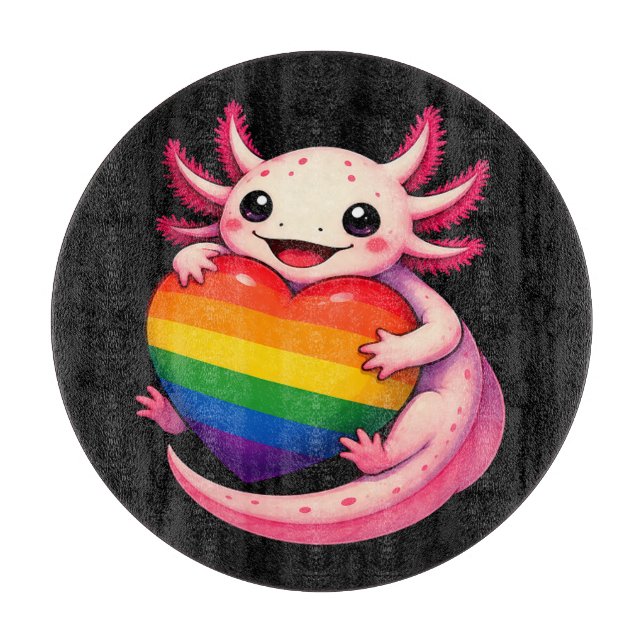 Rainbow Axolotl Heart Pride Amphibian Cutting Board (Front)