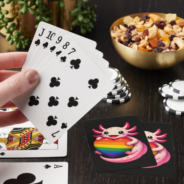 Rainbow Axolotl Heart Pride Amphibian Playing Cards (In Situ)