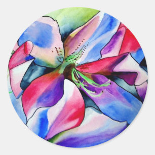 Rainbow Azalea flower original watercolor painting Classic Round Sticker