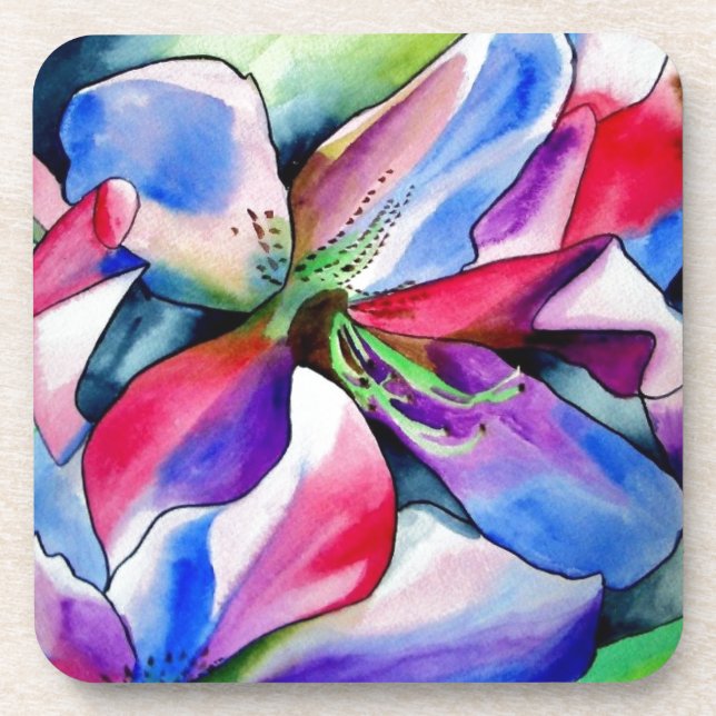 Rainbow Azalea flower original watercolor painting Coaster (Front)