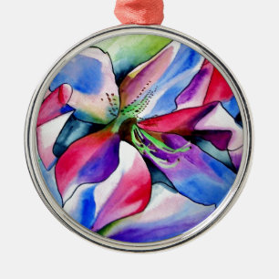Rainbow Azalea flower original watercolor painting Metal Tree Decoration