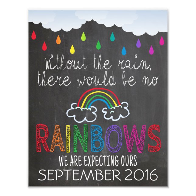 Rainbow Baby Announcement Photo Prop Sign, 11 x 14 Print (Front)