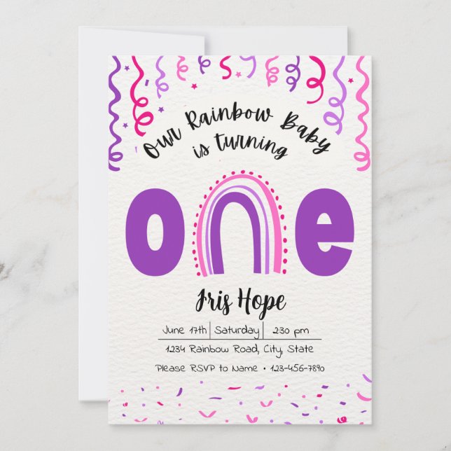 Rainbow Baby Birthday Invitation (Front)