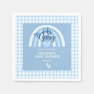 Rainbow Baby Boys Personalised Blue Heart Napkin