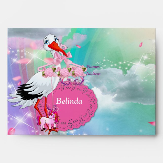 Rainbow Baby Butterfly Fairy Baby Shower Envelopes (Front)