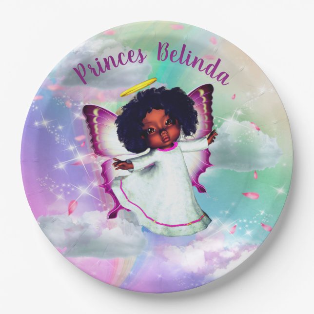 Rainbow Baby Butterfly Fairy Baby Shower Paper Plate (Front)
