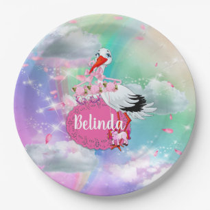 Rainbow Baby Butterfly Fairy Baby Shower Paper Plate