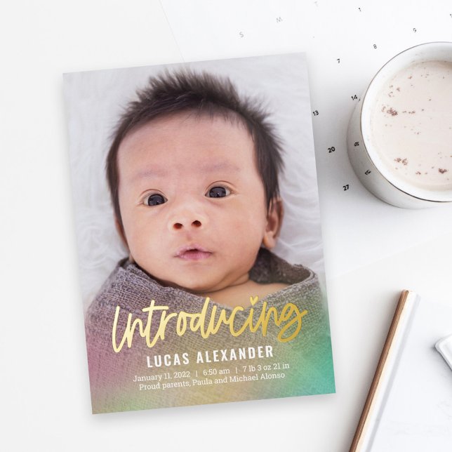 Rainbow Baby Foil Modern Birth Announcement (Creator Uploaded)