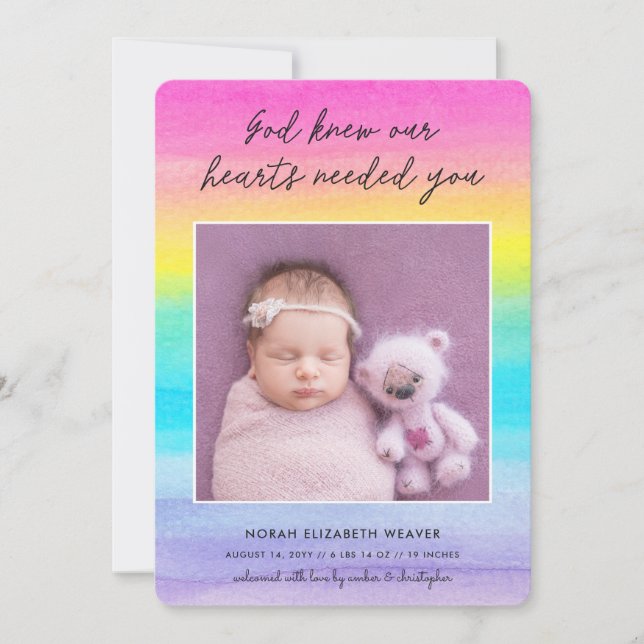 Rainbow Baby | God Knew Dark | Photo Birth Announcement (Front)
