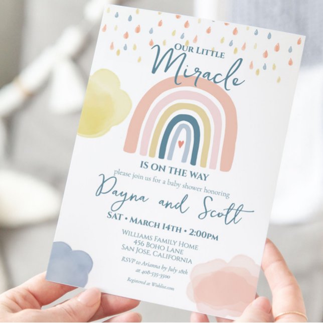 Rainbow Baby Pastel Clouds Boho Raindrops Shower Invitation (Creator Uploaded)