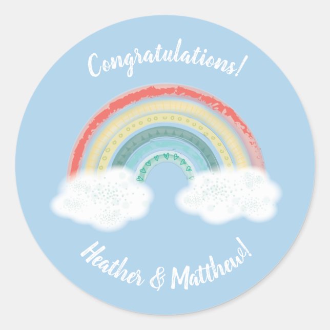 Rainbow Baby Shower Blue Boy Classic Round Sticker (Front)