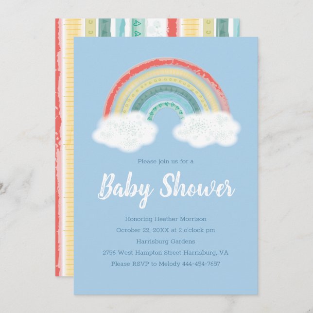 Rainbow Baby Shower Blue Boy Invitation (Front/Back)