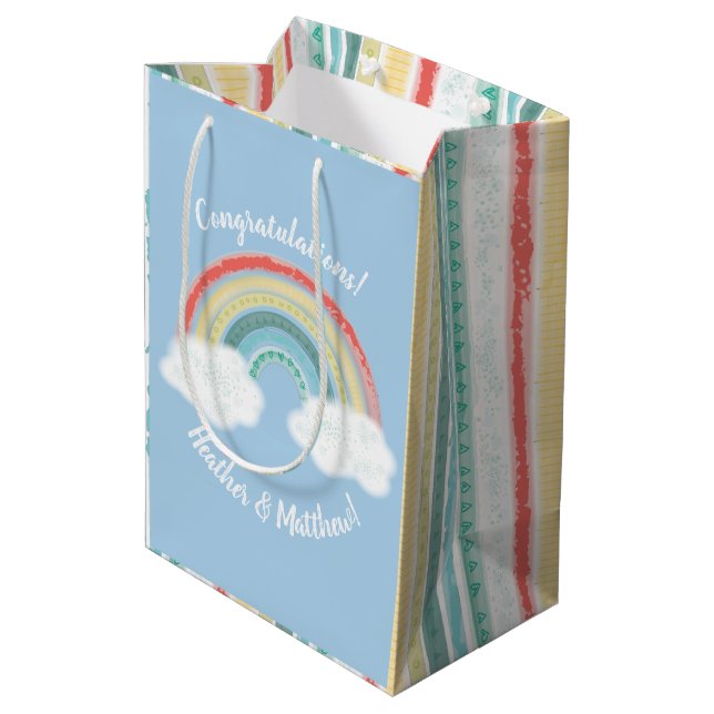 Rainbow Baby Shower Blue Boy Medium Gift Bag (Back Angled)