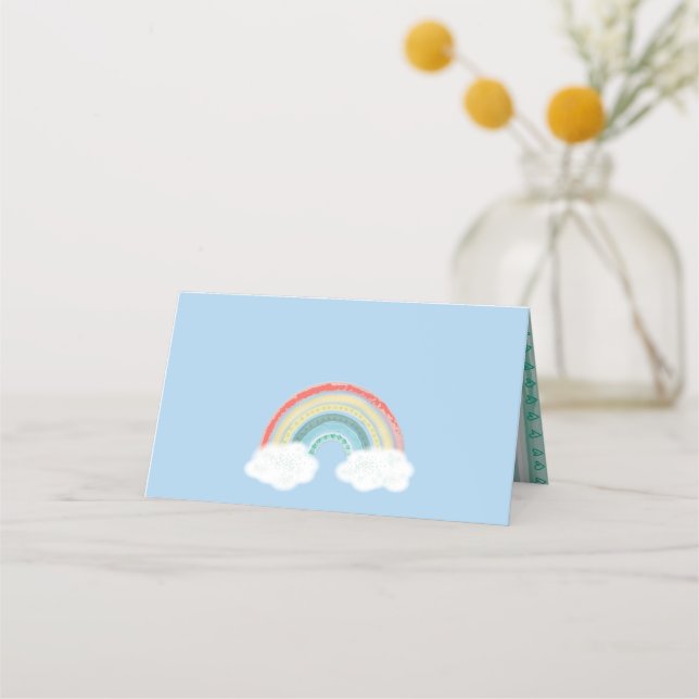 Rainbow Baby Shower Blue Boy Place Card (Front)