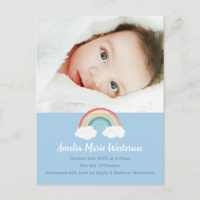 Rainbow Baby Shower Blue Boy Postcard (Front)