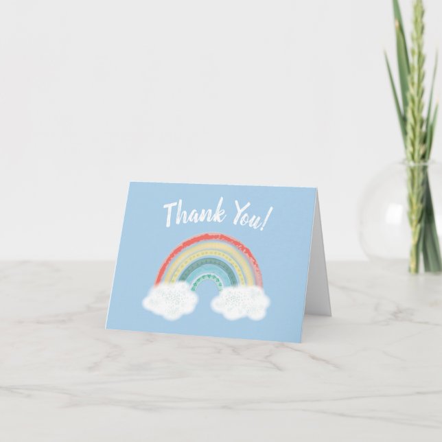 Rainbow Baby Shower Blue Boy Thank You Card (Front)
