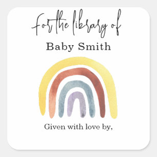 Rainbow - baby shower bookplate square sticker