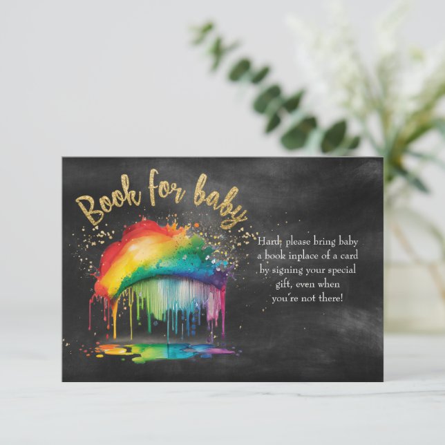 Rainbow Baby Shower Chalkboard Books For Baby Card (Standing Front)