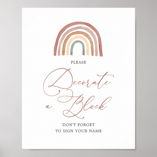 Rainbow Baby Shower Decorate A Block Sign (Front)