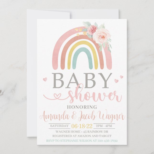 Rainbow Baby Shower, Gender Neutral Baby Shower Invitation (Front)