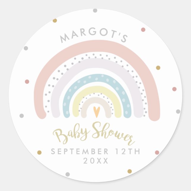 Rainbow Baby Shower Gender Neutral Classic Round Sticker (Front)