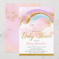 Rainbow baby shower girl pastel pink gold