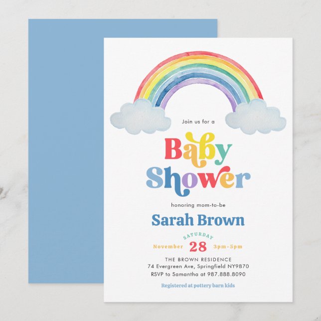 Rainbow Baby Shower Invitation (Front/Back)