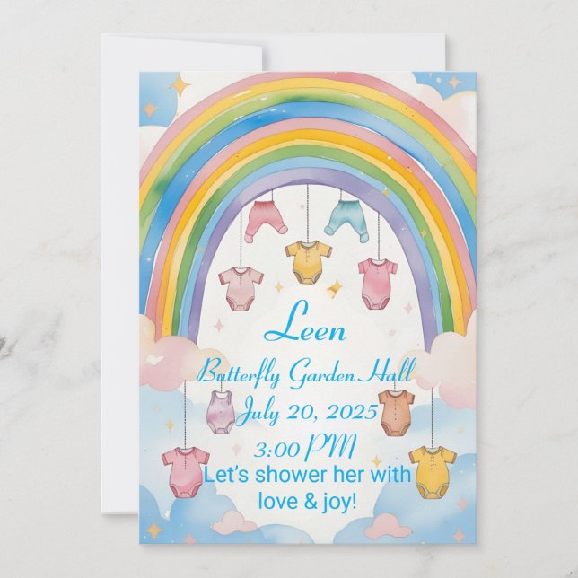Rainbow Baby Shower Invitation for Girl  (Front)