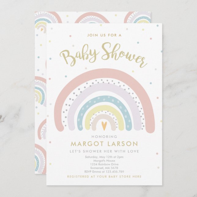 Rainbow Baby Shower Invitation Gender Neutral (Front/Back)