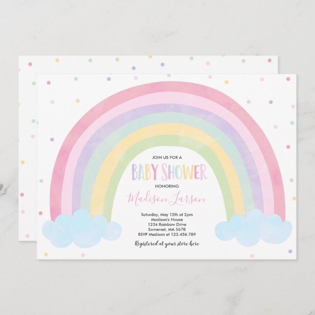 Rainbow Baby Shower Invitation Pastel Rainbow Baby (Front/Back)