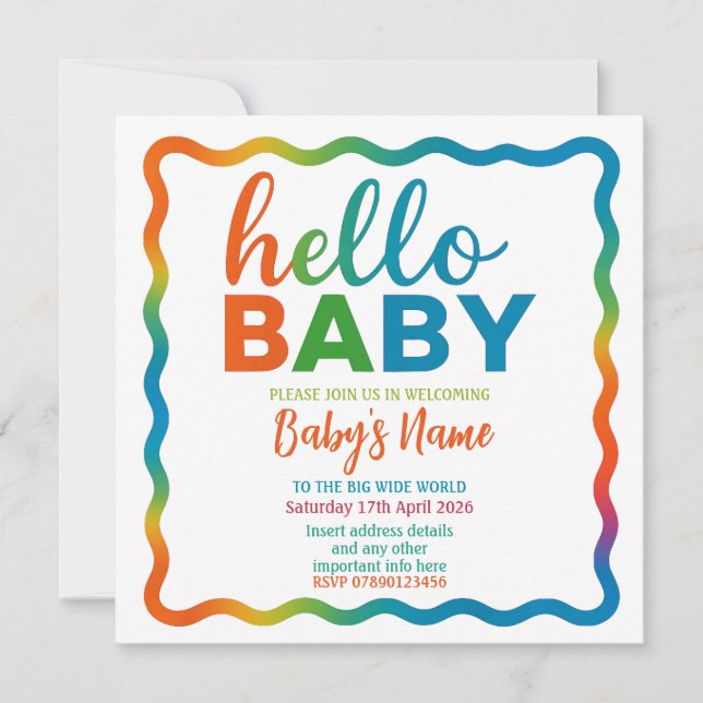 Rainbow baby shower invitation personalized invite (Front)
