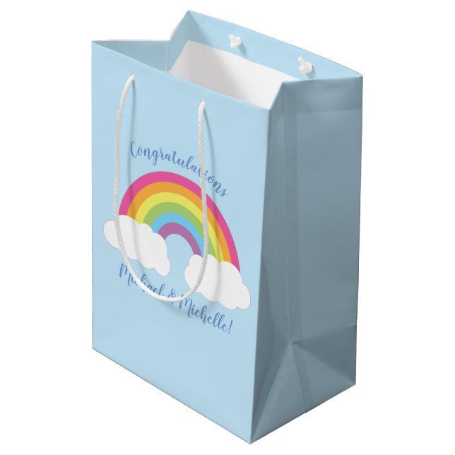 Rainbow Baby Shower Medium Gift Bag (Back Angled)