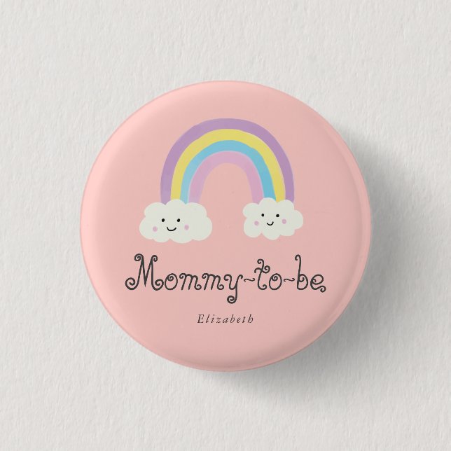 Rainbow Baby Shower Mummy to be Pastel Whimsical 3 Cm Round Badge (Front)