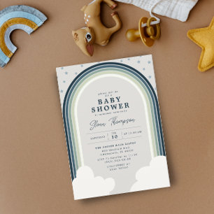 Rainbow Baby Shower Muted Colours Boy Invitation