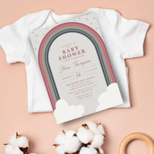 Rainbow Baby Shower Muted Colours Girl  Invitation