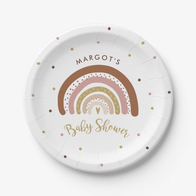 Rainbow Baby Shower Muted Pastel Rainbow Paper Plate (Front)