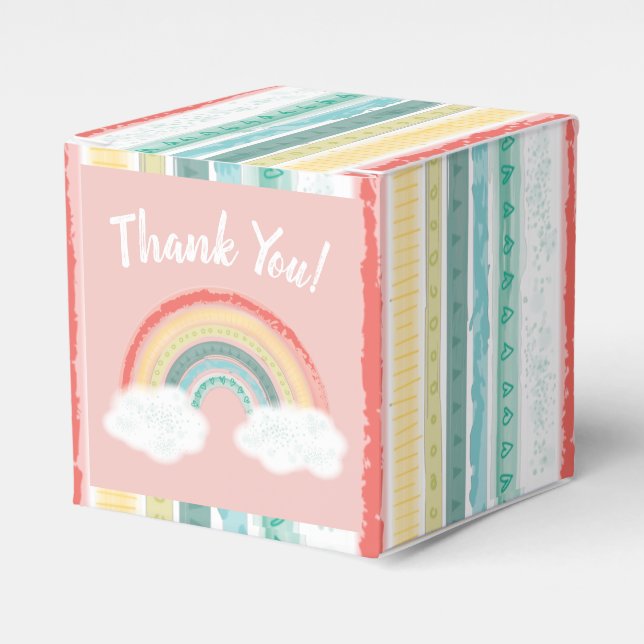 Rainbow Baby Shower Pink Favour Box (Front Side)