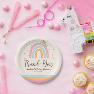 Rainbow Baby Shower Pink Paper Plate