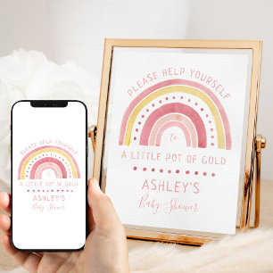 Rainbow Baby Shower Pink Pot of Gold Favours Sign