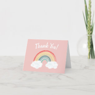 Rainbow Baby Shower Pink Thank You Card