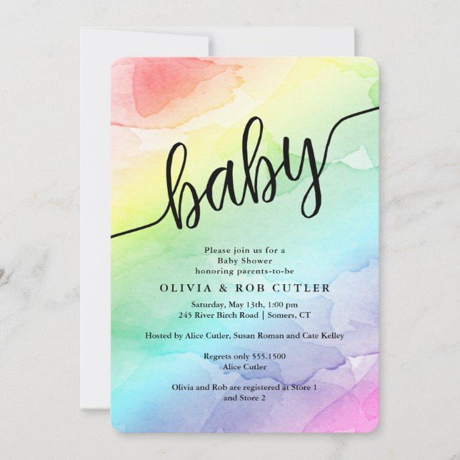 Rainbow Baby Shower Script Baby Invitation (Front)