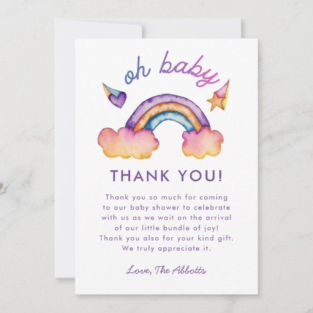 Rainbow Baby Shower Thank You Card (Front)